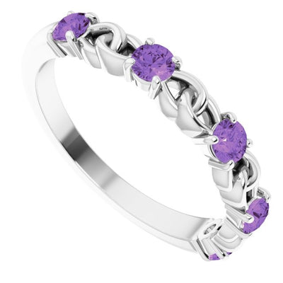 Silver Amethyst Stackable Link Ring
