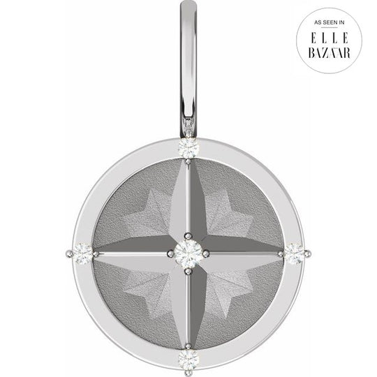 Sterling Silver 19.3x12.6mm Diamond Compass Charm Pendant