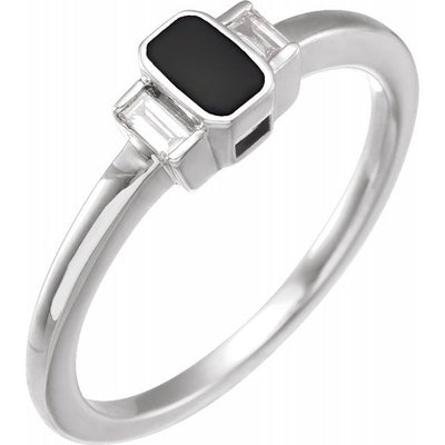 Black Enamel & Diamond Ring in 14K White Gold - Made to Order