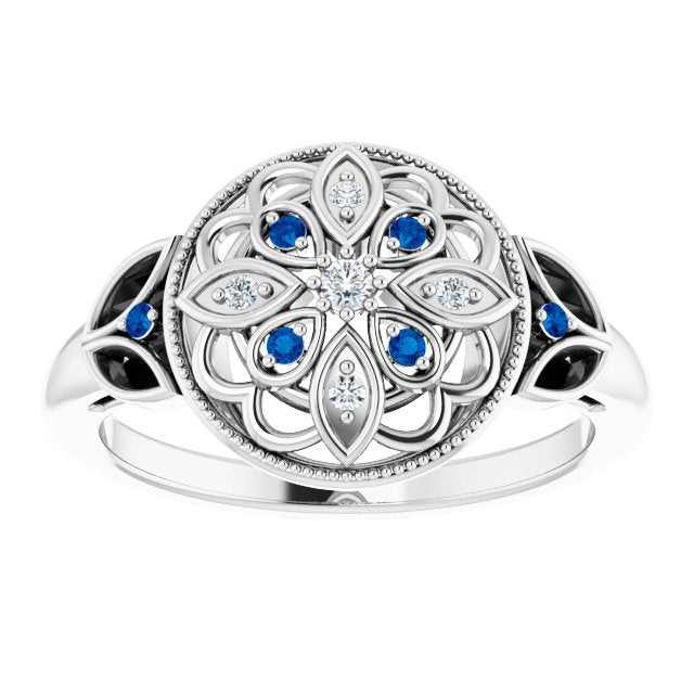 Sapphire and Diamond Filigree Ring