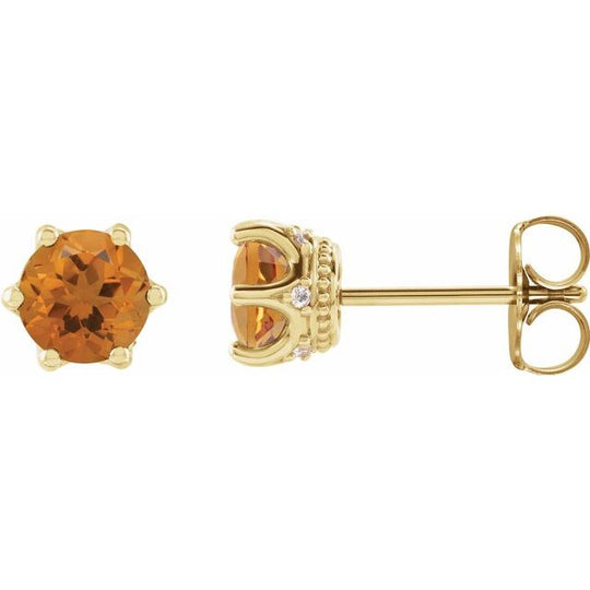 Natural Citrine & Diamond 14K Gold Earrings