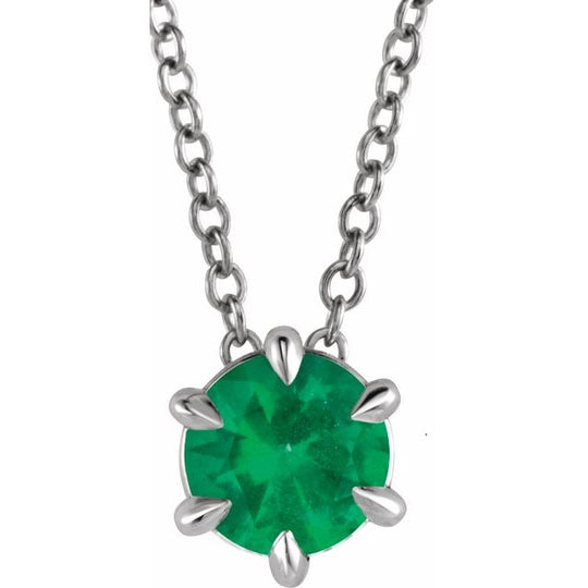 Sterling Silver 4mm Lab-Created Emerald Solitaire Necklace