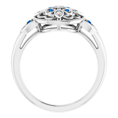 Sapphire and Diamond Filigree Ring