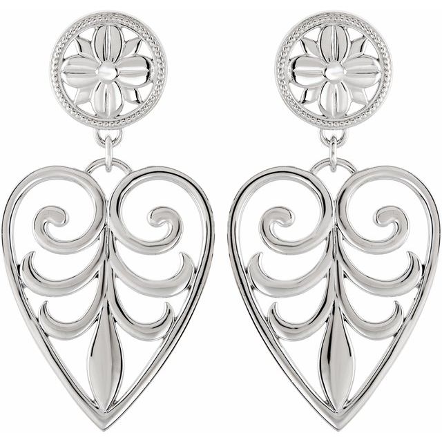 Sterling Silver Filigree Heart Dangling Earrings
