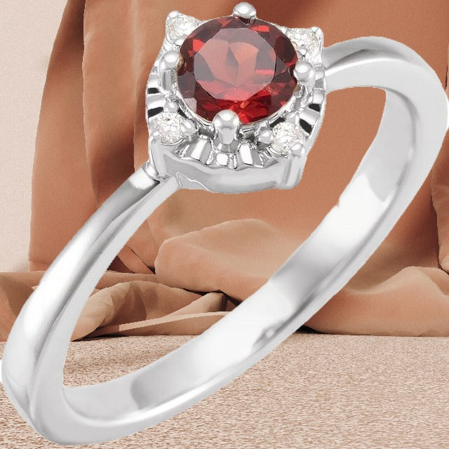 Halo-Styled Garnet and Diamond Sterling Silver Ring