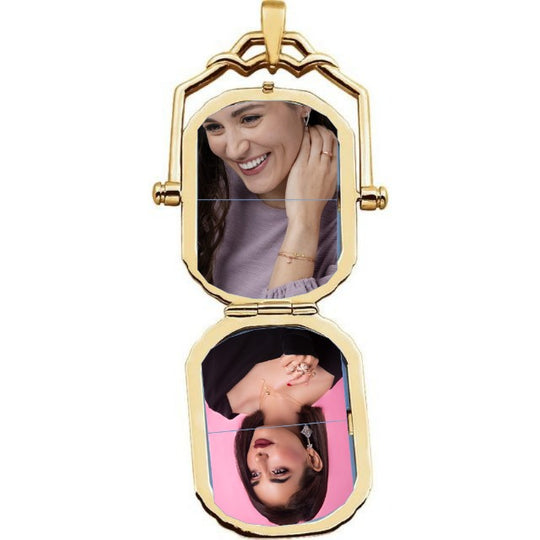 Large 14K Gold Swivel Two Photo Locket