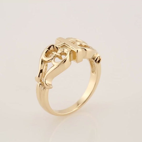 10kt Yellow Gold Sculptural Designed Cross Ring