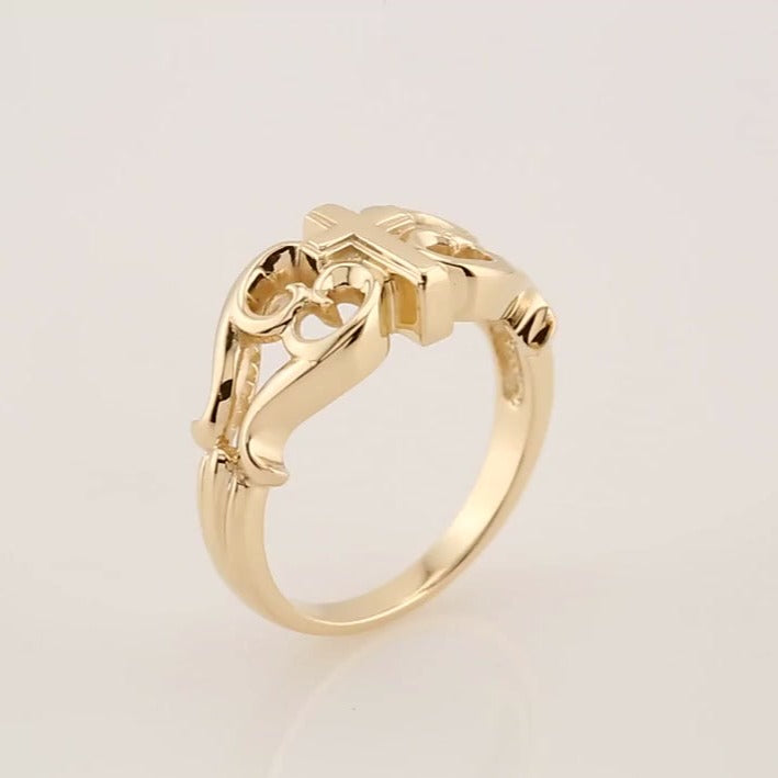 10K Gold Sculptural Designed Cross Ring