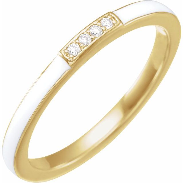 14K Gold Diamond White Enamelled Ring