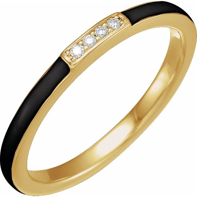 Diamond & Black Enamelled 14K Gold Ring
