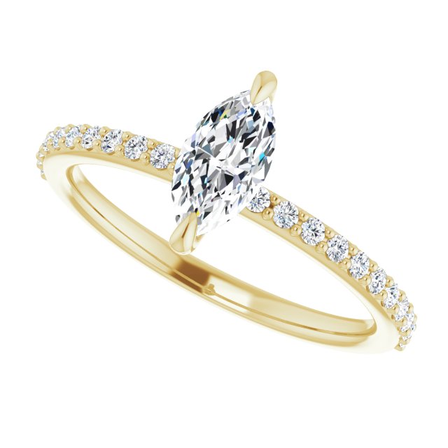 8x4mm Cubic Zirconia Engagement Ring with Accents in 10K Yellow Gold - Budget and Environmently Friendly!