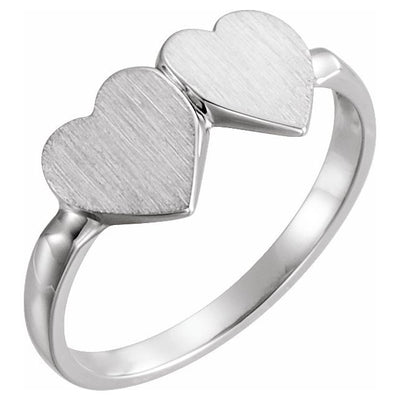 Double Heart Woman's Signet Ring with Free Engraving in Sterling Silver