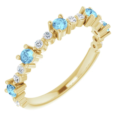 Aquamarine & Diamond Stackable Ring in 14K Gold