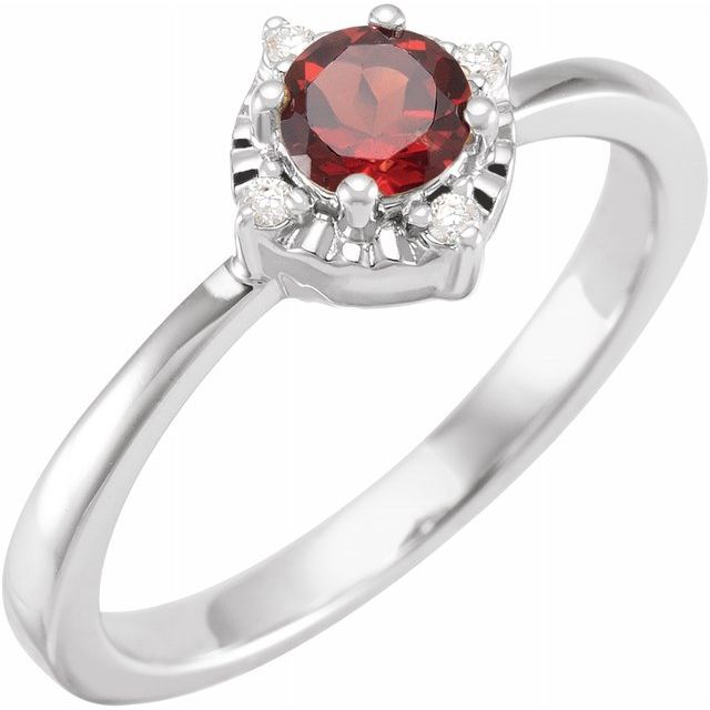 Halo-Styled Garnet and Diamond Sterling Silver Ring