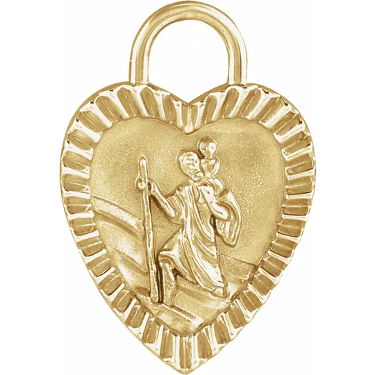 St. Christopher Heart-Shaped 20.08x13.9mm Medal in 14K Gold