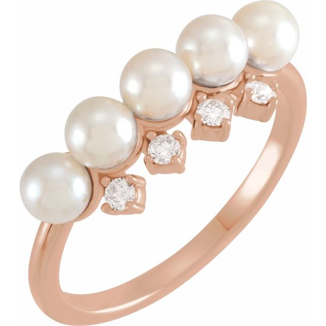 Romantic Classic with Traditional Elegance: Cultured Pearl and Diamond Accented Stackable Ring in 14K Rose Gold