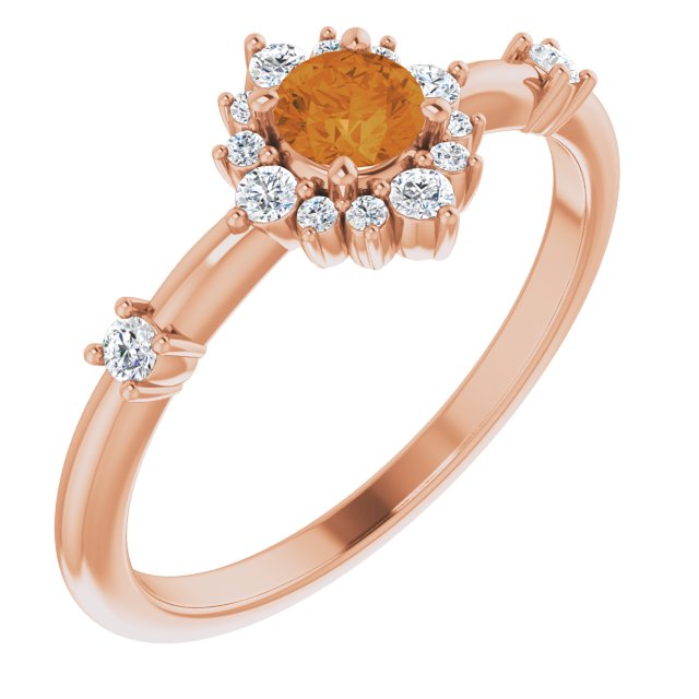 Citrine and Diamond Rose Gold Halo-Style Ring