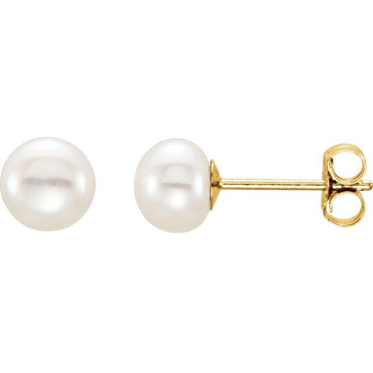 Freshwater Cultured White Pearl Earrings in 14K Yellow Gold