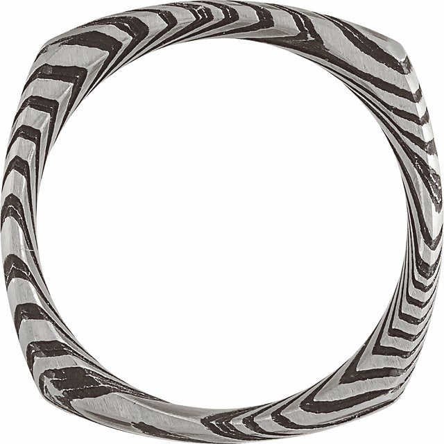 8mm Square Damascus Steel Patterned Stainless Steel Band
