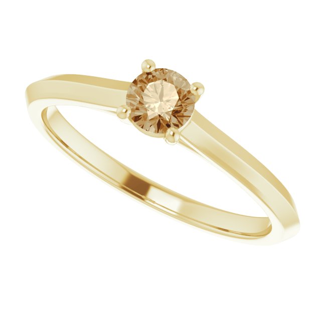 Solitaire Champagne Diamond Engagement Ring in 10K Yellow Gold. Available from Jewels of St Leon Jewellery Australia
