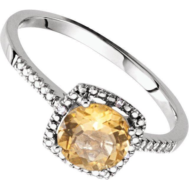 Sterling Silver Citrine Halo Ring