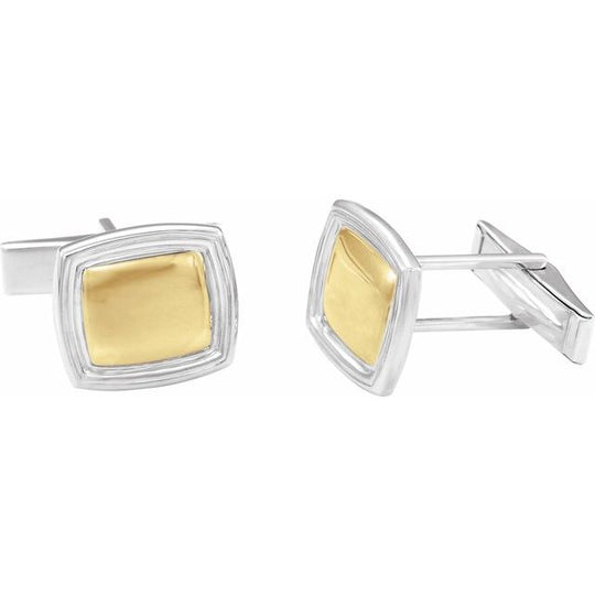 14kt Yellow Gold/Sterling Silver Square Cufflinks - Free Laser Engraving