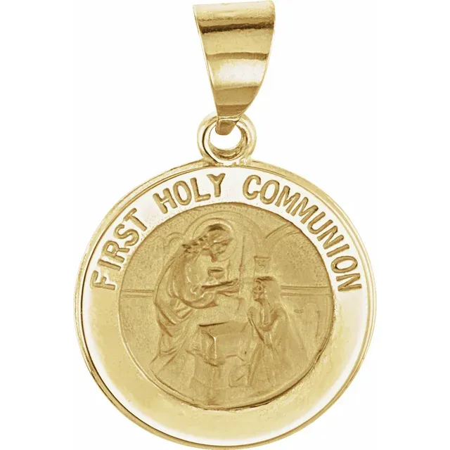 14K Gold Hollow 15mm First Communion Medal