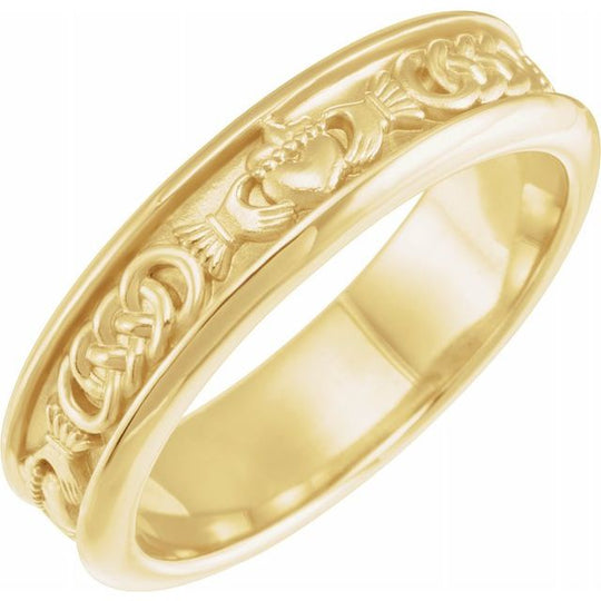 10ct Yellow Gold Men’s Claddagh Band – Traditional Irish Design