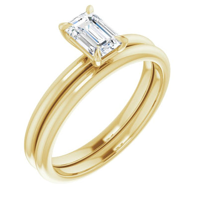 Yellow Gold Classic Solitaire Emerald-Cut Diamond Engagement Ring with matching Wedding Band from Jewels of St Leon Jewellery Australia