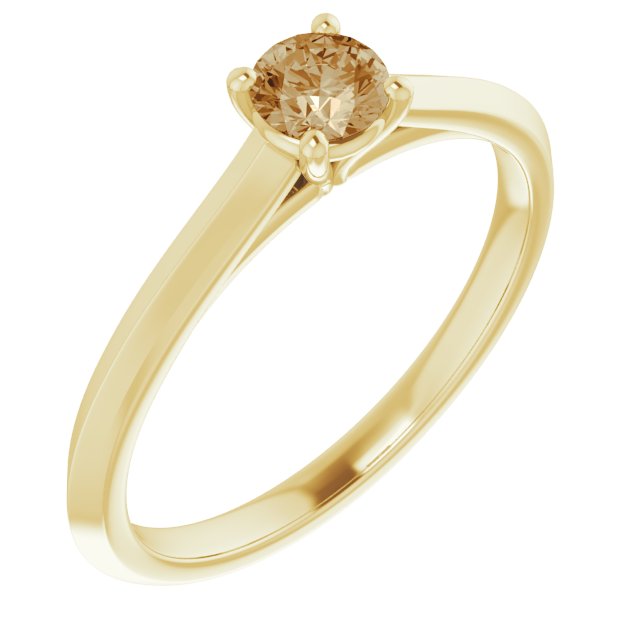 Quarter Carat Champagne Diamond in 10K Yellow Gold Engagement Ring on a 45 degree angle..