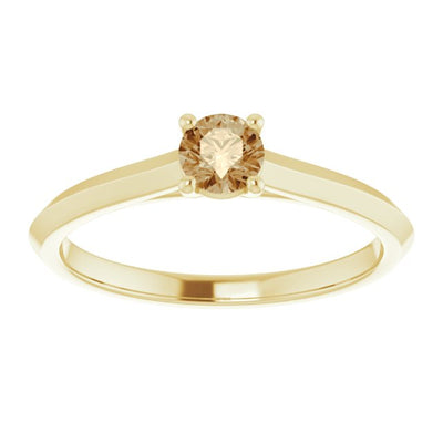 Champagne Diamond in a 10K yellow gold engagement ring top view. Available from Jewels of St Leon Jewellery Australia