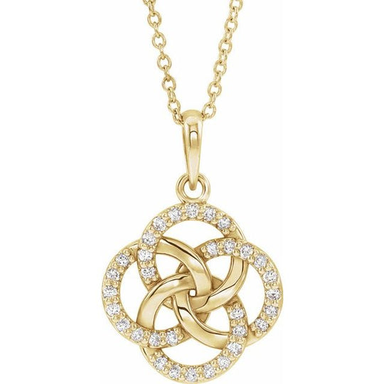 14kt Yellow or White Gold 40-45cm Diamond Five Fold Celtic Knot Necklace