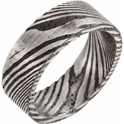 8mm Damascus Steel Patterned Stainless Steel Band