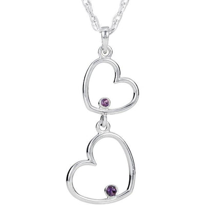 Sterling Silver Amethyst Double Heart Necklace