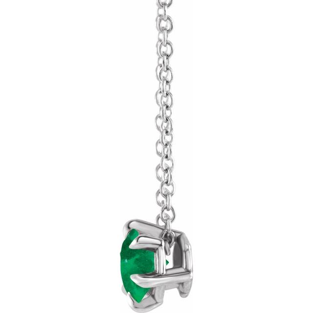 Sterling Silver 4mm Lab-Created Emerald Solitaire Necklace