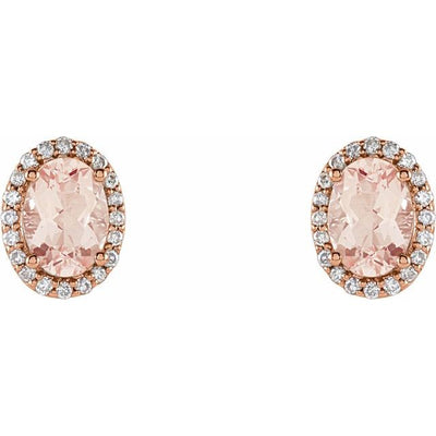 Natural Pink Morganite and Natural Diamond Halo-Style 14K Rose Gold Earrings