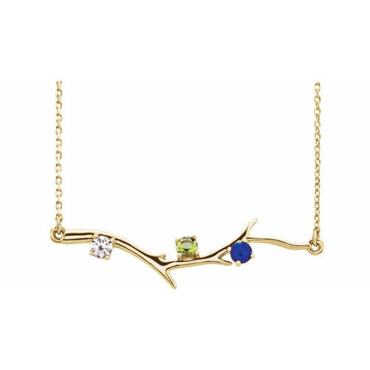 Three Stone Family Branch Necklace in 14kt Yellow Gold