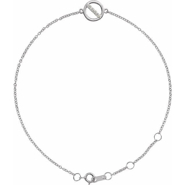 Circle with Diamond Sterling Silver Bracelet