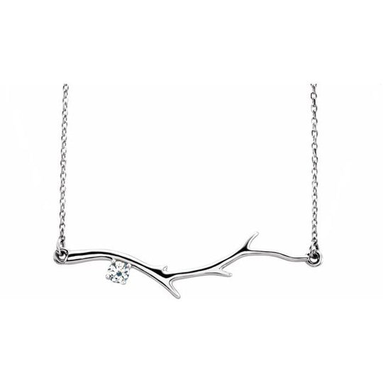 Sophisticated Birthstone Necklace: Sterling Silver Branch with Dazzling Solitaire Gem