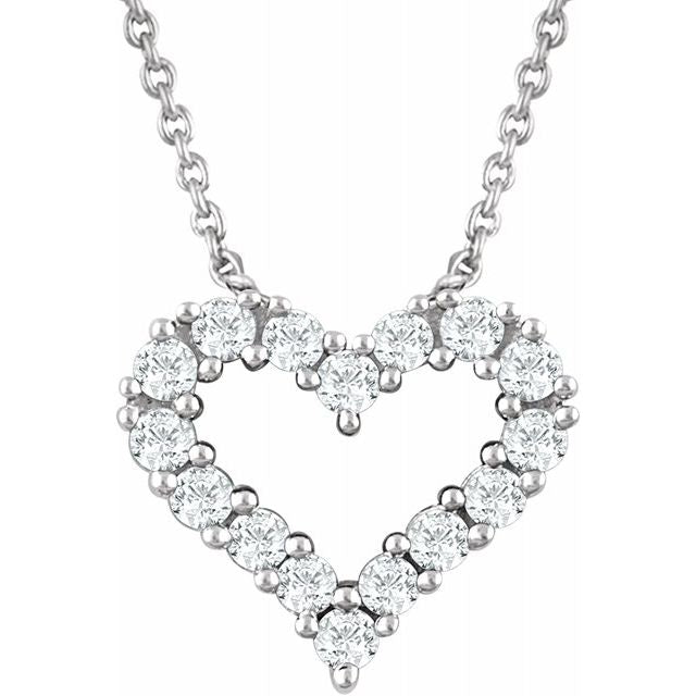 Diamond Heart Necklace, features a 10.20x11.70 mm pendant with 16 sparkling diamonds. Available in 14K white gold. Available from Jewels of St Leon Online Jewellery Australia