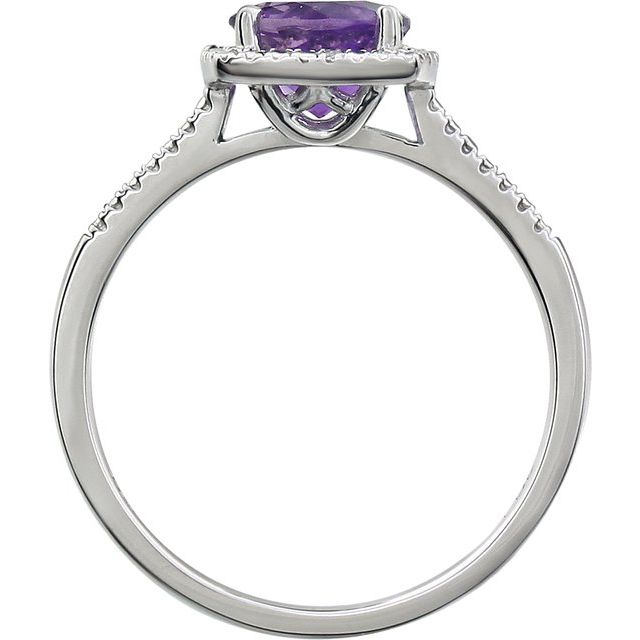Sterling Silver Natural Amethyst with .01ct Natural Diamond Halo-Style Ring