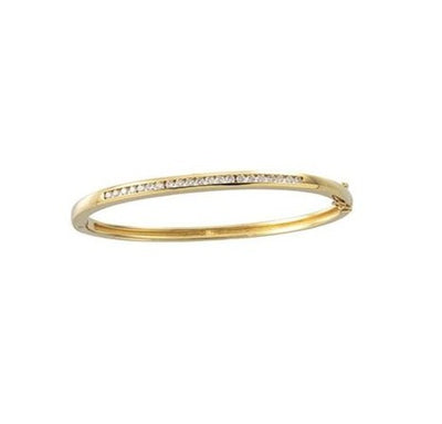 Lab-Grown Diamond Accented 14K Gold Hinged Bangle
