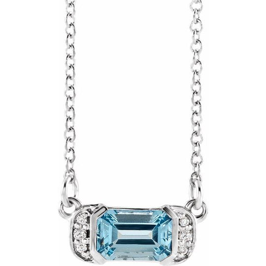 Aquamarine and Diamond 40cm White Gold Necklace