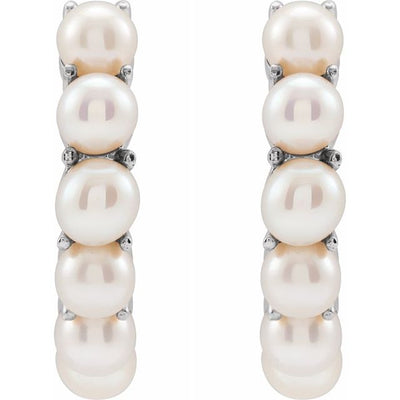 15.5mm Pearl Huggie 14K White Gold Earrings