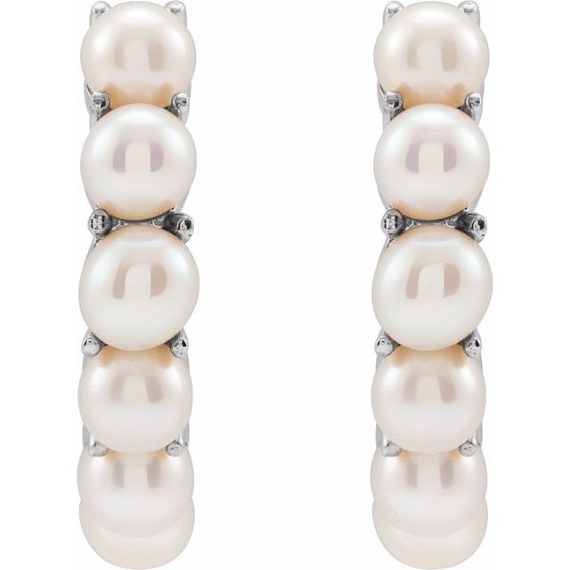 15.5mm Pearl Huggie 14K White Gold Earrings
