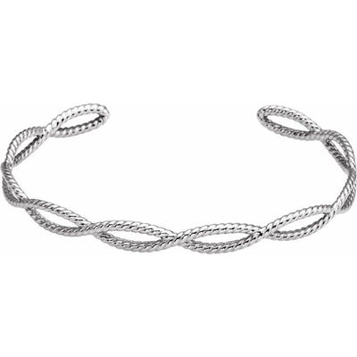 Sterling Silver Rope Design 6" Cuff Bracelet