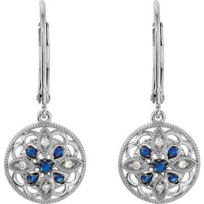 Sapphire and Diamond Filigree Sterling Silver Earrings