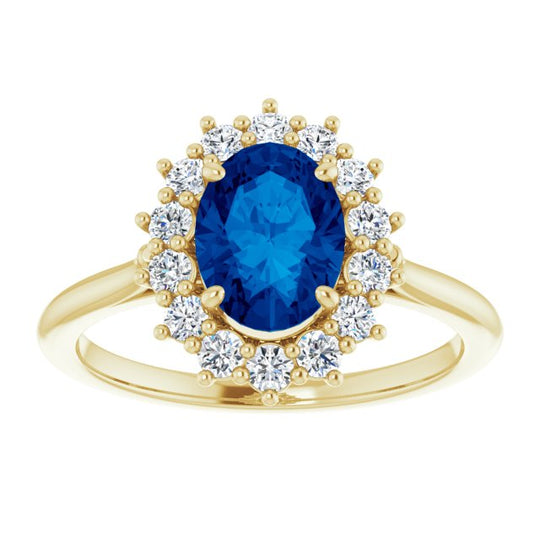 Sapphire and Diamond Halo 14ct Yellow Gold Ring