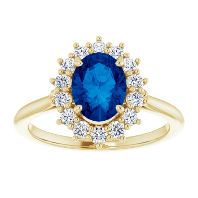 Princess Diana Inspired Natural Sapphire & Diamond 14K Gold Ring
