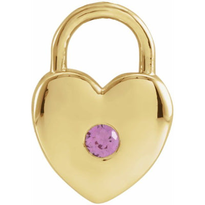 Natural Pink Sapphire Heart Lock 14K Gold Pendant